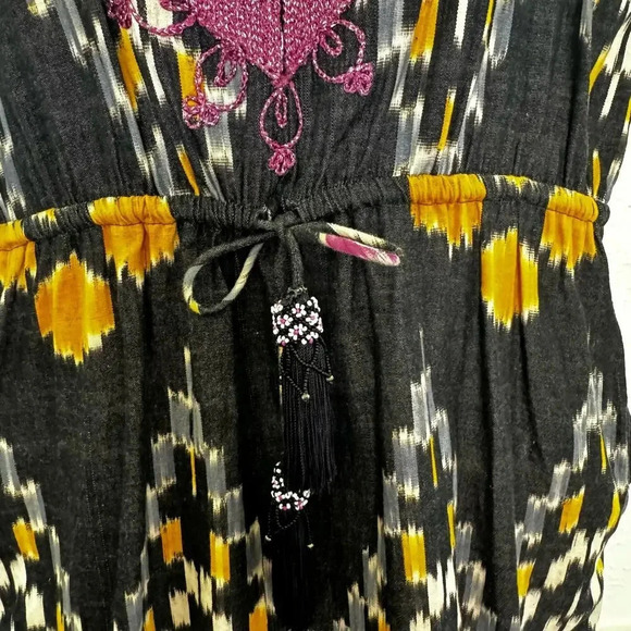 Calypso St. Bart Sheath Dress Embroidered, Beading Tassels V-Neck Women's M - Picture 3 of 11